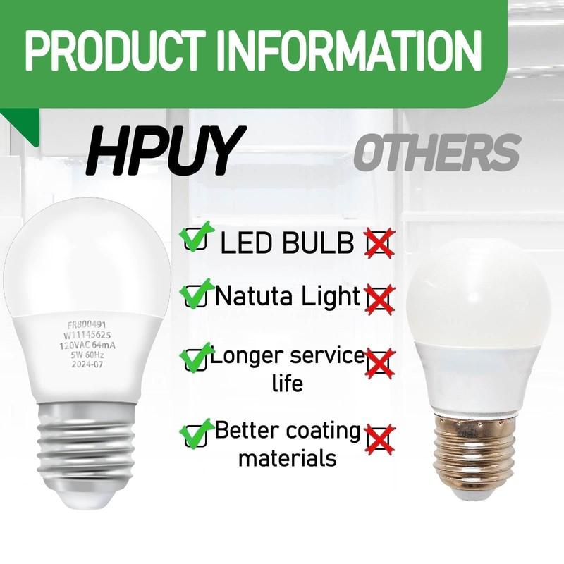 HPUY W11125625 Refrigerator LED Light Bulb 5W 60HZ E26/E27 Universal