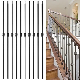 ITEVE.GD Wrought Iron Balusters - 10Pack - Hollow Single Knuckle Iron Spindles, Decorative Metal Balusters for Decks, 1/2 Inch Square Baslusters for Staircase Interior (Satin Black) - GD06…