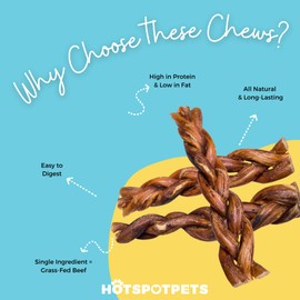 hotspot pets Braided Bully Sticks for Dogs -6 Inch Stix (20 Pack) Premium All Natural Long Lasting Twisted Beef Pizzle Dog Chew Treats - Grain Free Fully Digestible Rawhide Alternative