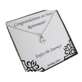 Retirement Gifts for Women – Sterling Silver Compass Necklace in Gift Box – For Coworker Resignation