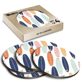 4 x Round Coasters - Surfboard Surf Sea Waves Beach Surfer Cork Backed MDF Glossy Tea Coffee Accessory #170887