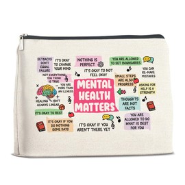Mental Health Gifts for Women, Inspirational Mental Health Makeup Bag, Positive Affirmations Gifts, Motivational Gift for Friends Mom Daughter Sister Bestie, Self Love Gifts Mental Health Cosmetic Bag