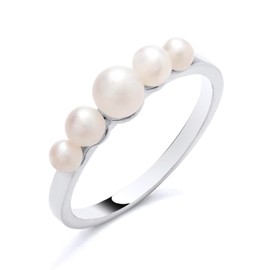 925 Sterling Silver Freshwater Pearl Graduated 5 Stone Eternity Ring size K L M N O P Q R S (M)
