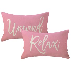 ULOVE LOVE YOURSELF Relax Unwind Throw Pillow Covers 12x20 Farmhouse Spring Summer Decorative Lumbar Pillowcases Porch Patio Cushion Covers 2Pack for Bedroom Living Room Sofa Couch Home Decor (Pink)