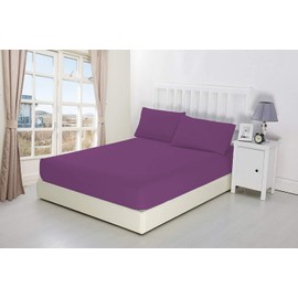 CreationsMart 100% Egyptian Cotton 10"/25CM Deep sheets Fitted - Single - Double - King - Super King Size - Bedding Bed Sheet & Pillow Pairs Case (Sold Separately) (Purple, King)