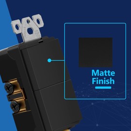 LIDER Minimalist Design Matte Finish Lighted Double Switch, Combination Frameless Decorator Switch with Locator Light, Ground Terminal, Single Pole, 15A 120-277V, UL Listed, LCS2-1P-BK, Black