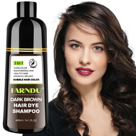 DYEING 221 BC FARNDU Dark Brown Hair Dye Shampoo for Gray Hair Coverage - 3 In 1 Natural Hair Color Shampoo for Women & Men, Champu Para Canas Mujer