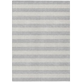 TRP Transitional Vibrant Striped Pattern Outdoor Patio Rug Waterproof Low Pile | Gray Ivory Cream Color Nonslip Backing Soft Plush Underfoot Feel Indoor High Traffic Area Rug Rectangle 2'6" x 3'10"