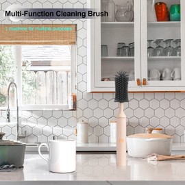 winforhour Electric Cleaning Brush with Electric Bottle Cleaner Set and Straw Brush,Suitable for Kitchen Brush and Baby Bottle Brush.Waterproof IPX65(Pink