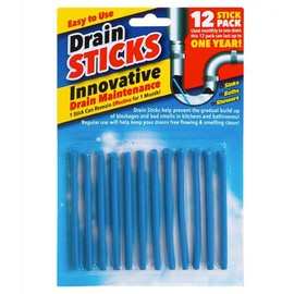 Drain Sticks x12 Easy to Use Fast & Effective Drain Cleaning Sticks for Sinks, Baths & Showers - Prevents Build Up, Blockages & Bad Smells in Kitchens & Bathrooms