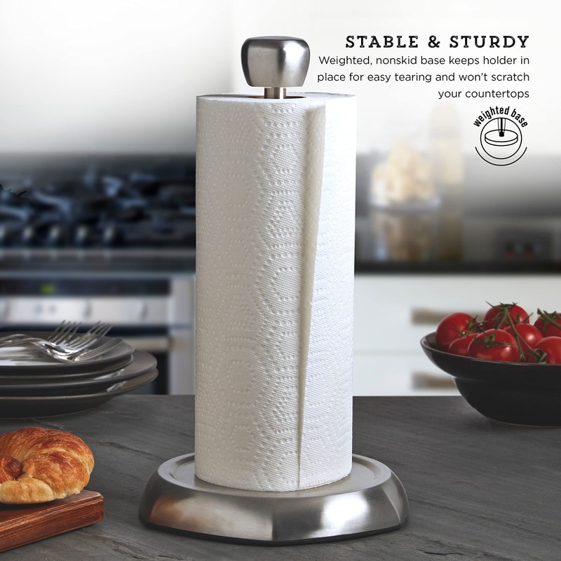 Kamenstein Hexagon Base Perfect Tear, Stainless Steel Countertop Paper Towel