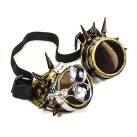 Brass Steampunk Victorian Style Spike Goggles Colored Lenses & Ocular Loupe Mad Scientist (Black)