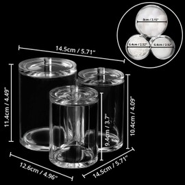 Kovira Qtip Holder Dispenser for Cotton Ball - 3 Joint Compartment Plastic Apothecary Jars for Bathroom Canisters, Vanity Makeup Organizer - Dispenser for Cosmetic, Makeup, Cotton Swabs & Rounds, Buds
