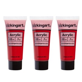 KINGART 500-114 PRO Artist Quality CRIMSON RED Acrylic Paint, 22ml (0.74oz) Tubes, 3 Pack - Set (66ml Total), Crimson Red
