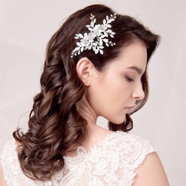 Lyfengdeam Bridal Headpieces Hair Combs3 pieces，Handmade Hair Comb Set Flower Pearl Hair Barrettes，Sparkly floral hair accessories (Rose gold)