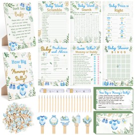 424Pcs Greenery Eucalyptus Baby Shower Game Set-8 Games, Fun and Easy to Play, Includes Baby Shower Bingo Price is Right Guess Who Word Scramble Prediction How Big is Mommy's Belly Don't Say The Words