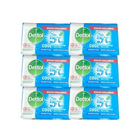 Dettol Cool Soap Pack of 6 - Cooler Sensation, Antibacterial & Odor Protection - Comfortable and Effective Antibacterial Soap Body Care Cleanser