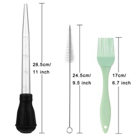 Nylon Heat-resistant Turkey Baster Cooking Set Includes Meat Baster, 1 Silicone Basting Brush and 2 Cleaning Brush for BBQ Grill Baking Kitchen Cooking (Black White, 5 Pieces)