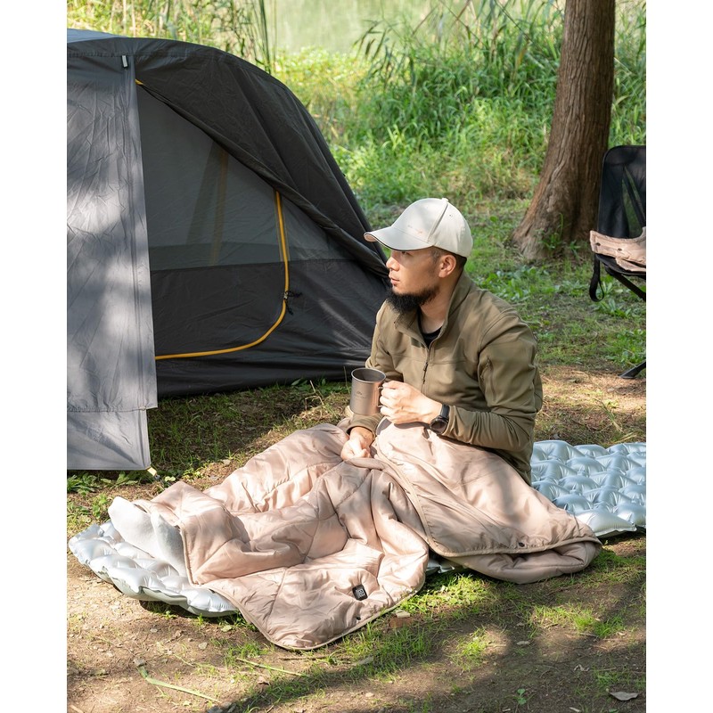 iClimb Heated Camping Blanket with Hood and Battery Pack (Khaki)