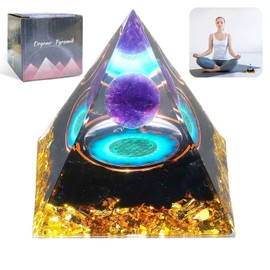 Orgonit Pyramide, Kristall Pyramide Spirituelle Deko, Harz Pyramide Amethyst Obsidian Chakra Deko, Reiki Heilkristallkugel Meditations Heilpyramide Esoterik Geschenke, 6CM