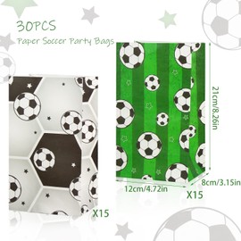 CCINEE 30 PCS Paper Soccer Party Favor Bags, Reusable Candy Goodie Treat Bags Soccer Print Gift Bags Football Snack Bags for Soccer Themed Birthday Party Supplies Kids Soccer Party Favors