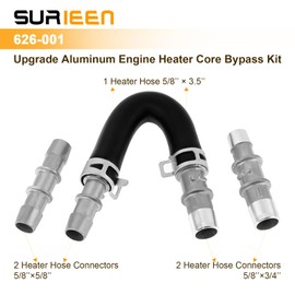 SURIEEN 626-001 Upgrade Aluminum Engine Heater Core Bypass Kit with 5/8" 3/4" Heater Hose Connectors, Universal Fit for Most Common Heater Hoses