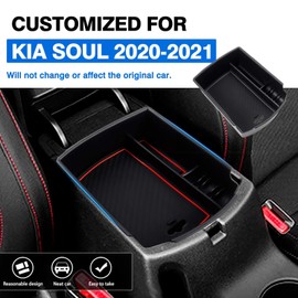 Autorder Center Console Organizer for Kia Soul 2020 2021 2022 2023 2024 2025 Accessories Armrest Storage Box Secondary Insert Tray with 2 Color Mats
