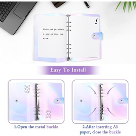 A5 Ring Binder Pack of 2 Transparent Ring Binder Made of PVC, Refillable 6 Rings Ring Binder with Cover, Rainbow Notebook Planner Binder for Loose Leaf School Office Household