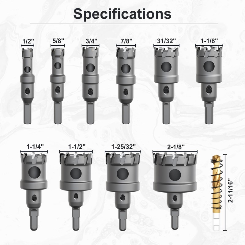 CSOOM 16PCS Carbide Hole Saw Kit, Heavy Duty Metal Hole