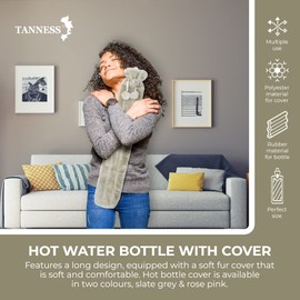 Tanness 2L Water Bottle | Long Hot Water Bottle | Hot Water Bottle with Cover UK | Hot Water Bottle for Body | Anti-Leakage Water Bottle for Neck, Waist and Shoulder, Gifts for Women