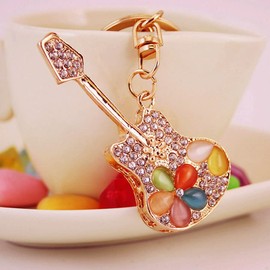 ARFUKA Key Fob Guitar Pendant Key Holder Key Rings Handbag Pendant Crystal Rhinestone Bag Pendant Car Key Chain Gifts for Men and Women, multicoloured