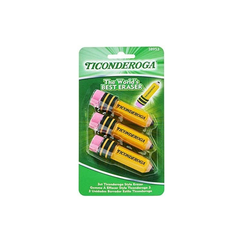 TICONDEROGA Erasers, Pencil Shaped, Latex-Free, Yellow, 1-3pak (38953)