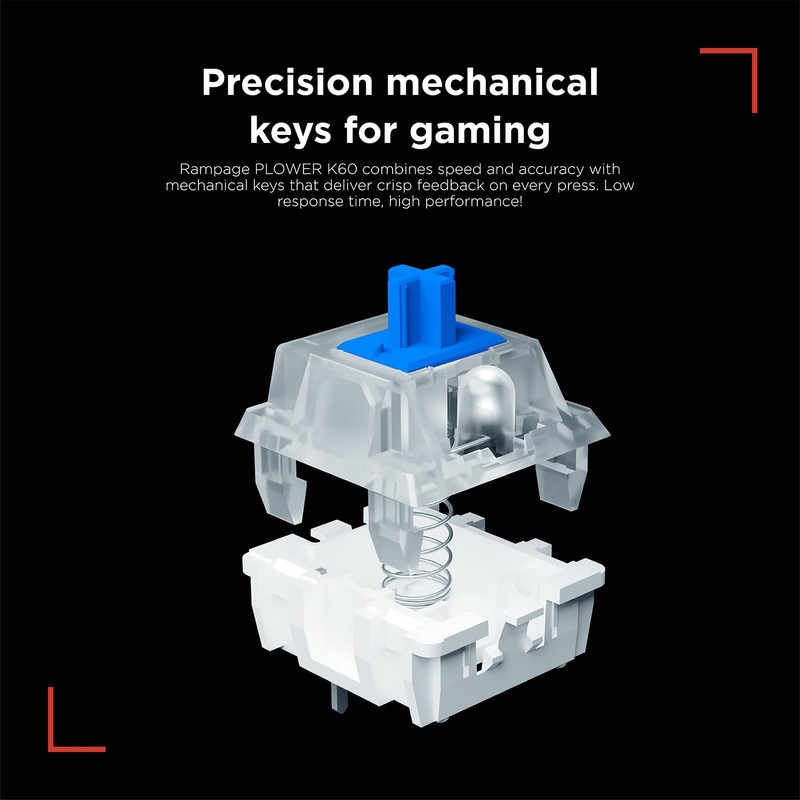Rampage K60 Mechanical Gaming Keyboard – 62 Keys, Compact 60%