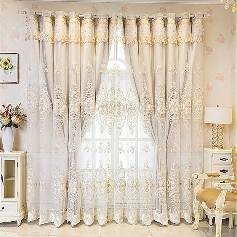 Amidoudou 1 Pair European Double Layer Curtains with Valances for