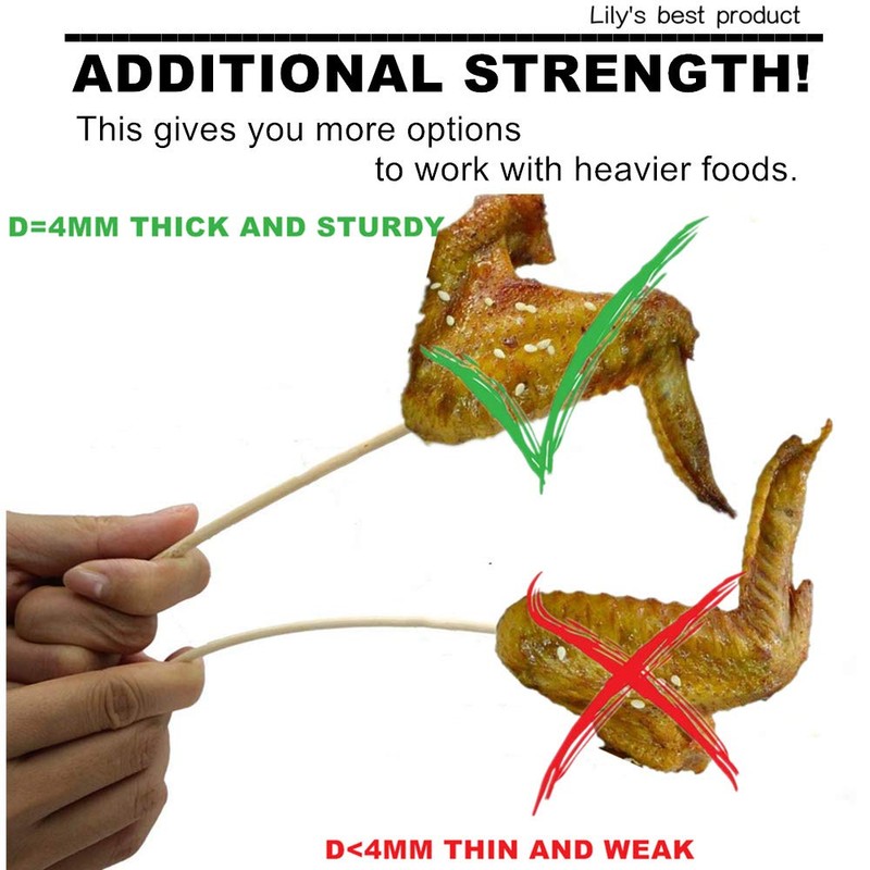 HOPELF 16" Natural Bamboo Skewers Sticks for BBQ，Kabob，Grilling，Barbecue，Kitchen，Roasting，Marshmallows，Plant Stakes，Crafting.Φ=4mm, More