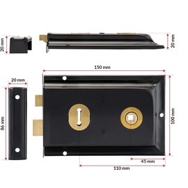 Traditional 6" x 4" Black Rim Sashlock - Surface Mounted - Suitable for Internal Doors, Sheds and Gates - Infinity Decor®