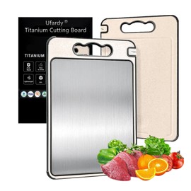 Titanium Cutting Board, 14.5×10In Double Sided Titanium & Wheat Straw PP BPA-free Cutting Board, Anti Slip Dishwasher Safe Come with Knife Sharpener Juice Groove & Garlic Grater