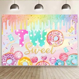 QYCX 1 Pcs Two Sweet Donut Birthday Backdrop Donut 2nd Birthday Party Decorations Background for Girl Donut Photography Background Dessert Table Banner Photo Props Donut Party Supplies 5x3ft