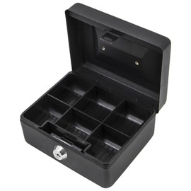 Time to Sparkle Small Lock Box Money Safe with Tray for Cash Metal Saving Box Lock and Key with Stainless Steel Handle 15 * 12 * 8cm Matt Black