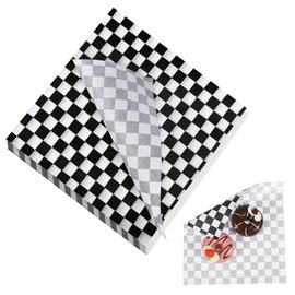 Tyqour 50PCS Checkered Wax Paper Sheets for Food Food Waxed Paper Sheets Sandwich Wrapping Paper Sheets Black Waterproof Oil-Proof Food Basket Liners for Kitchen Handmade Food