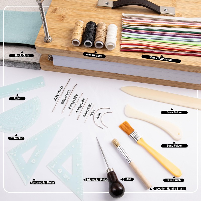HAOPENGYOU 34Pcs Bookbinding Kits, Basic Bookbinding Set, Large Bamboo Book