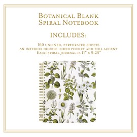 Anna Griffin Botanical Blank Spiral Notebook - 11"x 9.25" Unlined Notebook for Moms & Sisters, Ideal for Sketching, Journaling, Mother's Day Gift with Perforated Pages & Interior Pockets