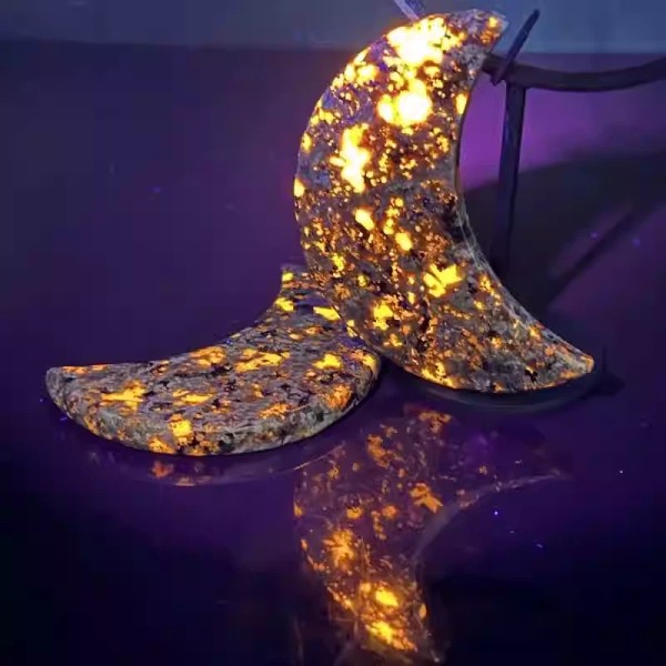 Natural Yooperlite Crystal Moon Carving - UV Reactive Flame Moon