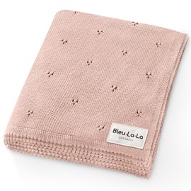 Bleu La La Organic Pointelle Receiving Swaddle Blanket for Girls - 100% Luxury Organic Soft Cotton Knit Warm Cozy Cuddle Stroller Crib Blanket for Newborns, Infants, & Toddlers (Ballet Slippers)