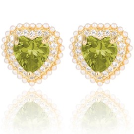 14K Gold Cubic Zirconia Stud Earrings for Women Jewelry (Green-14K Gold Plated)
