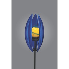 Xodus Innovations WN100 Wind Powered Garden Spinner with LED Illuminated Globe and Metal Blades, Blue