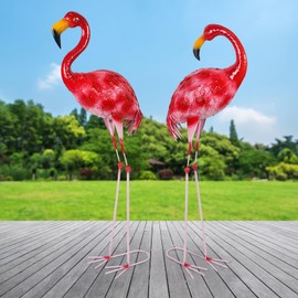 DreamsEden Metal Flamingo Yard Art, Large Flamingo Garden Decor Statues Lawn Ornament for Yard Outdoor Decoration, Set of 2, 37’’Tall