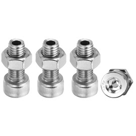 PATIKIL M10x25mm 304 Stainless Steel Hollow Bolt, 4 Set Cylindrical Hexagon Socket Screw Nut Kit Lamp Threading Screws Through Hole Fasteners