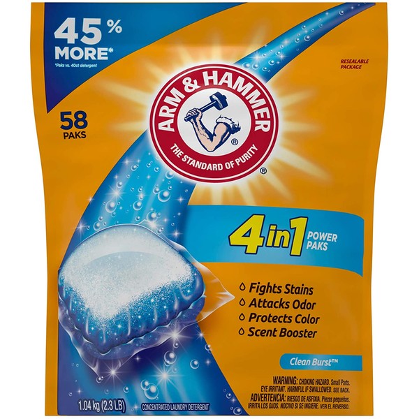 Product Title: Arm & Hammer 4-in-1 Laundry Detergent Power Paks, 58 Count