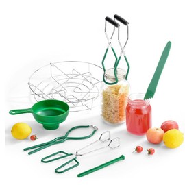 7pcs Canning Supplies Starter Kit, Food Grade Stainless Steel Canning Tools Green Heat Resistant Jar Jam Making Kit for Baking Cooking